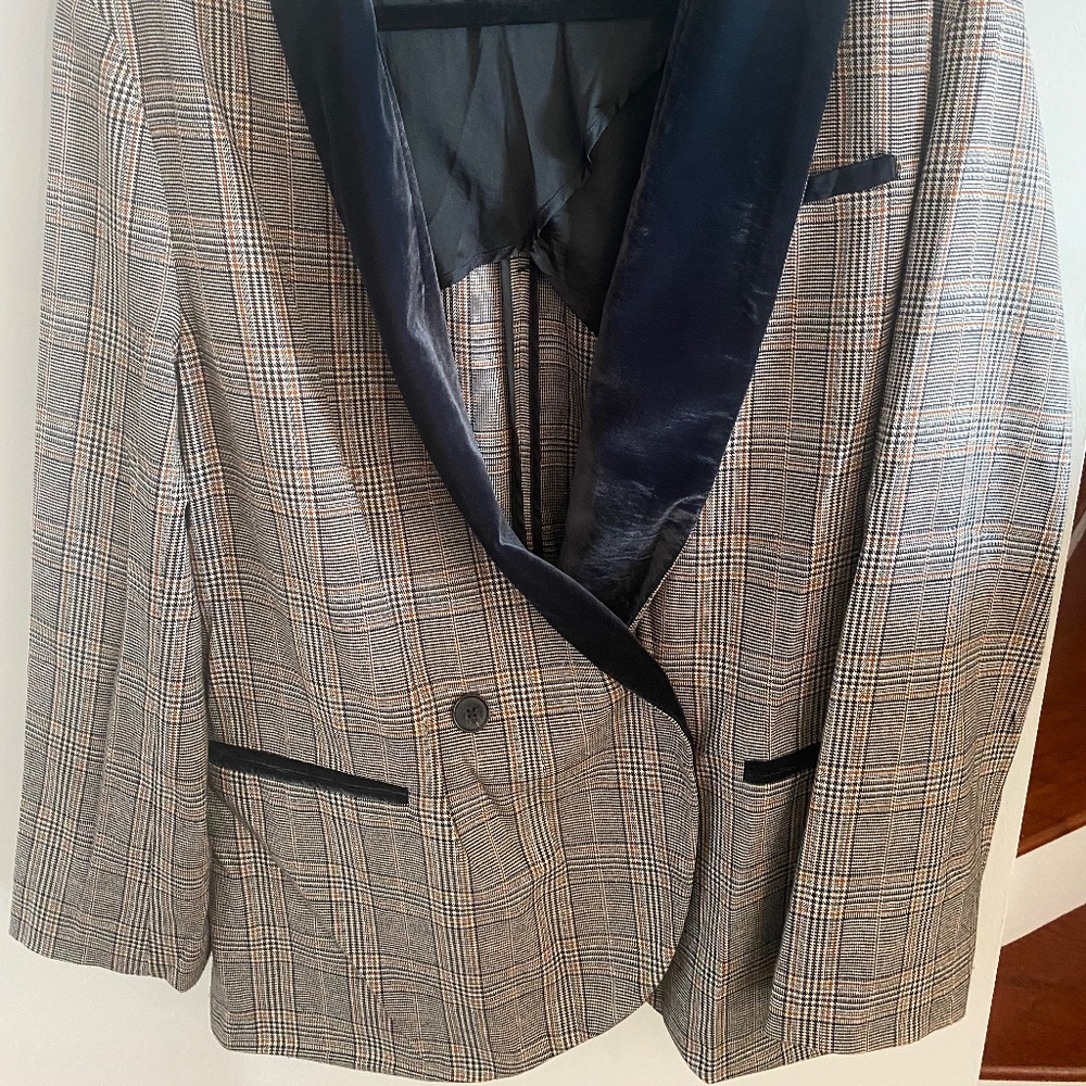 Free People Plaid Oversized Velvet Collar Blazer